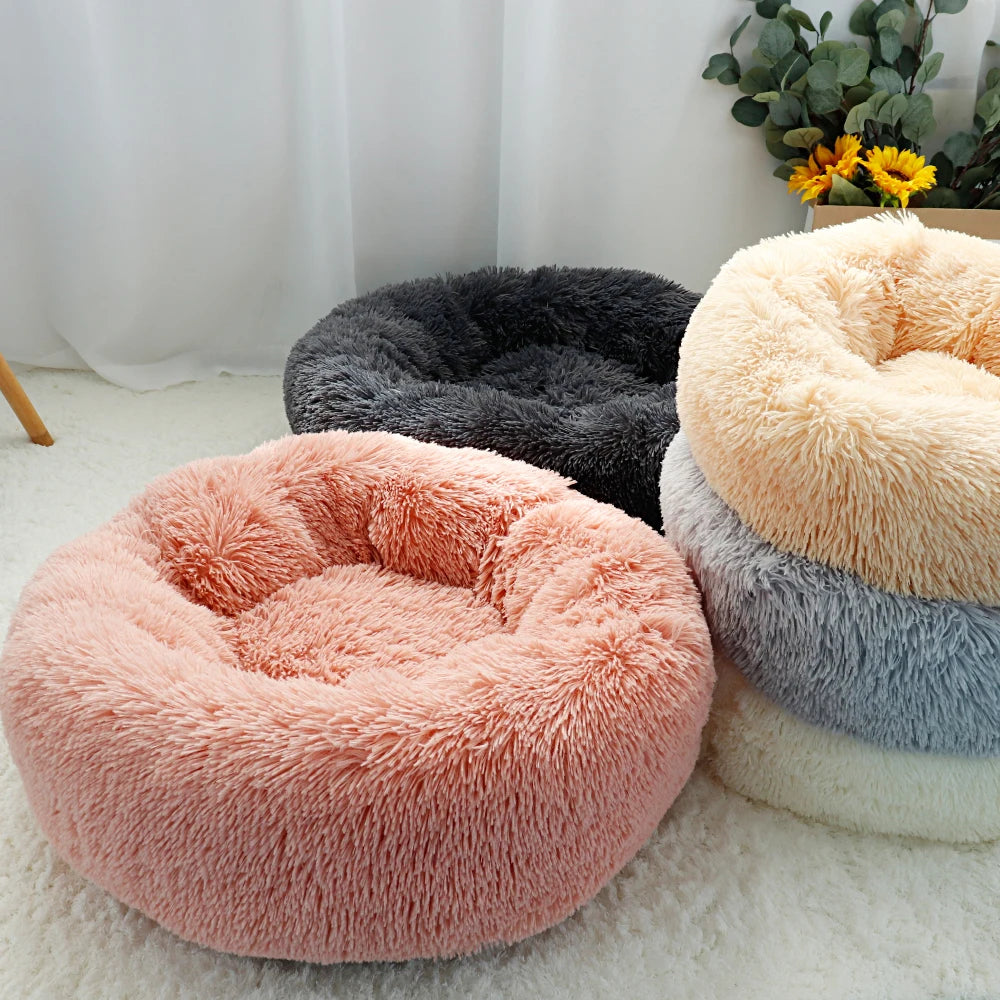 Long Plush Cat Bed House Soft Round Cat Bed Winter Pet & Dog