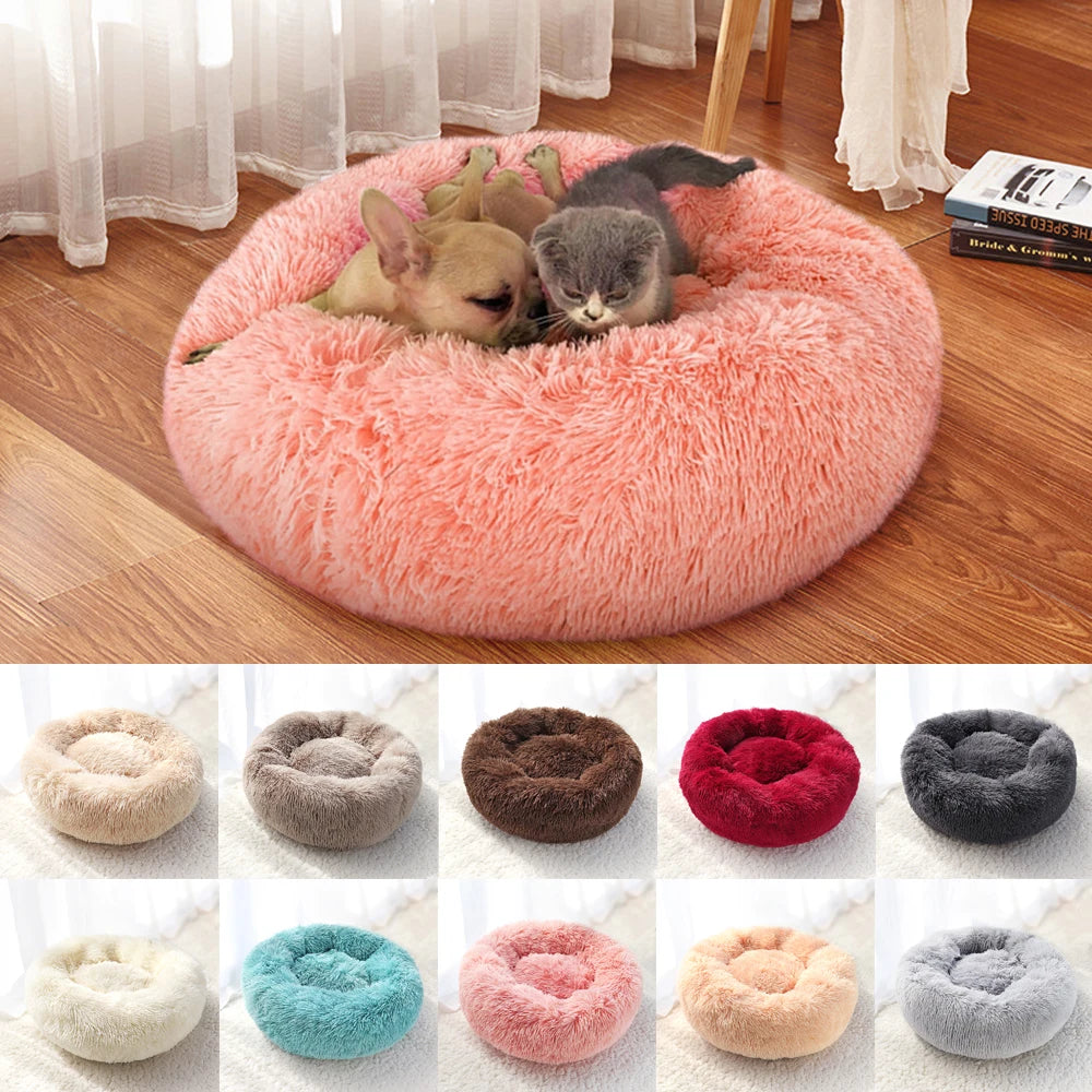 Long Plush Cat Bed House Soft Round Cat Bed Winter Pet & Dog