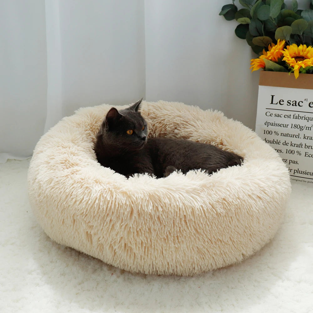 Long Plush Cat Bed House Soft Round Cat Bed Winter Pet & Dog