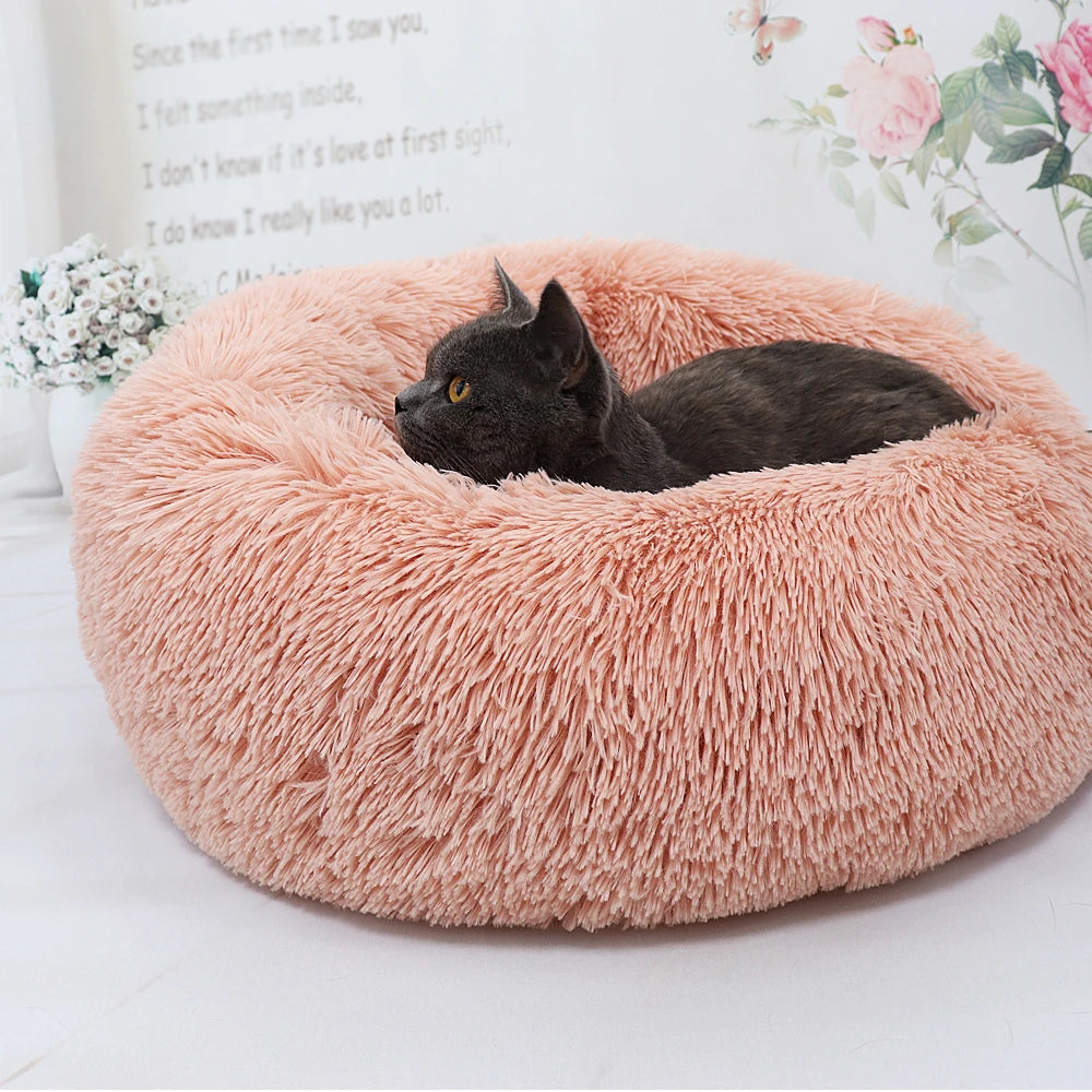 Long Plush Cat Bed House Soft Round Cat Bed Winter Pet & Dog