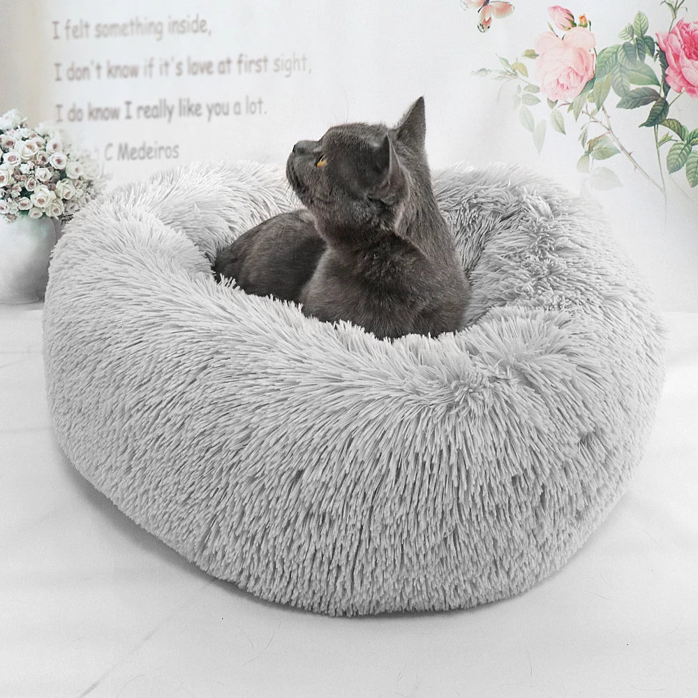 Long Plush Cat Bed House Soft Round Cat Bed Winter Pet & Dog