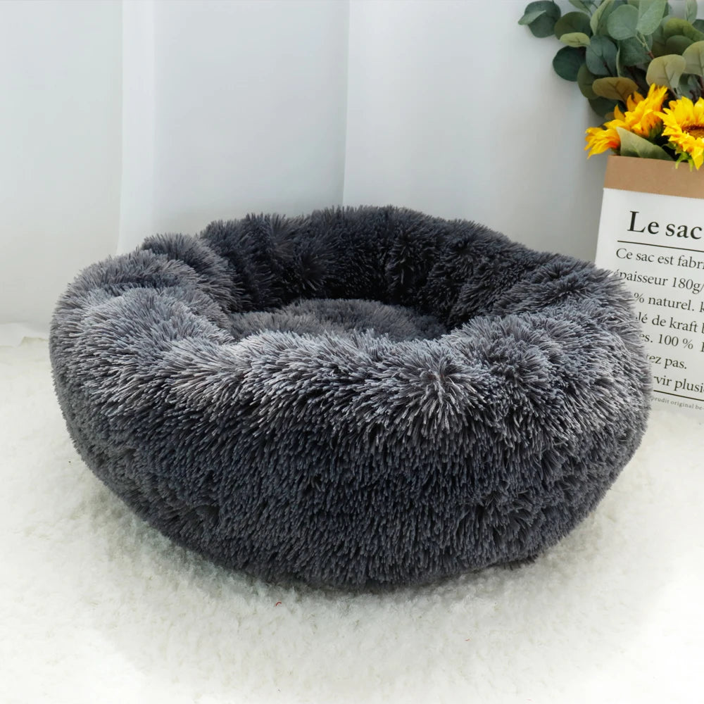 Long Plush Cat Bed House Soft Round Cat Bed Winter Pet & Dog