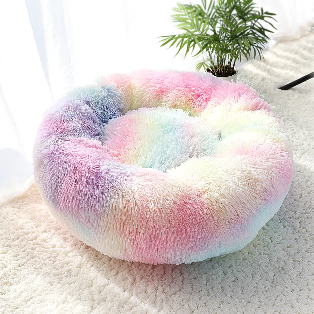 Long Plush Cat Bed House Soft Round Cat Bed Winter Pet & Dog