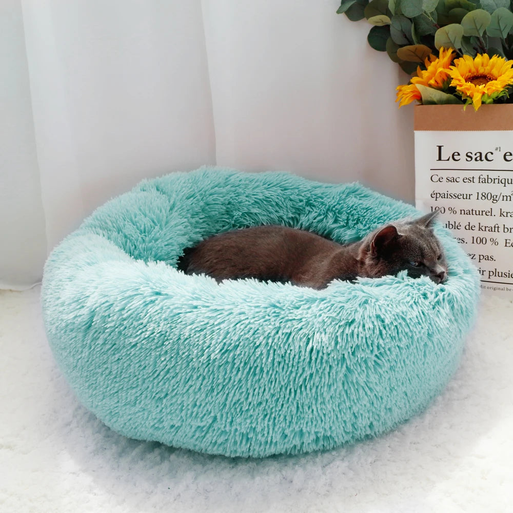 Long Plush Cat Bed House Soft Round Cat Bed Winter Pet & Dog